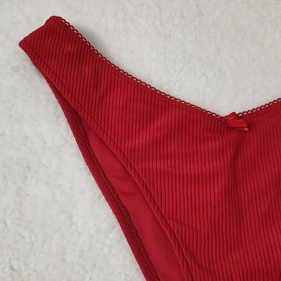 New!Frankie's Bikinis Enzo  Ribbed  Cheeky Bikini‎ Bottom Crimson - Picture 7 of 12